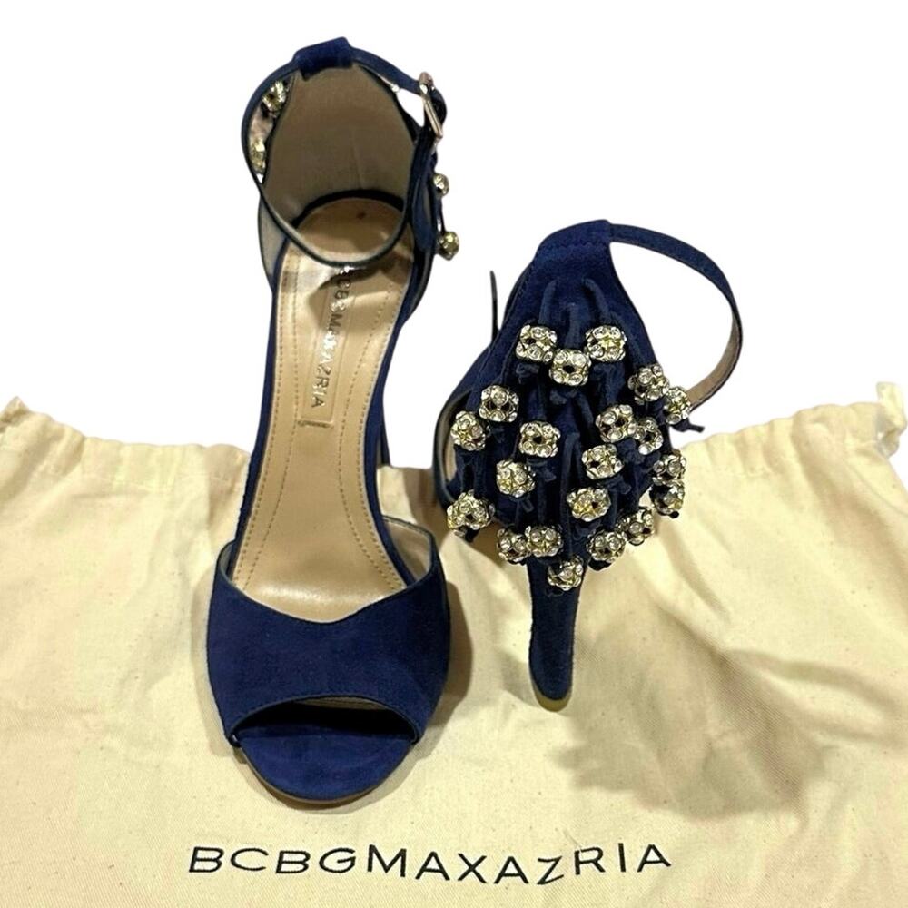 $248 BCBGMaxazria Blue Suede Rhinestone Heel Strappy Stiletto Heels